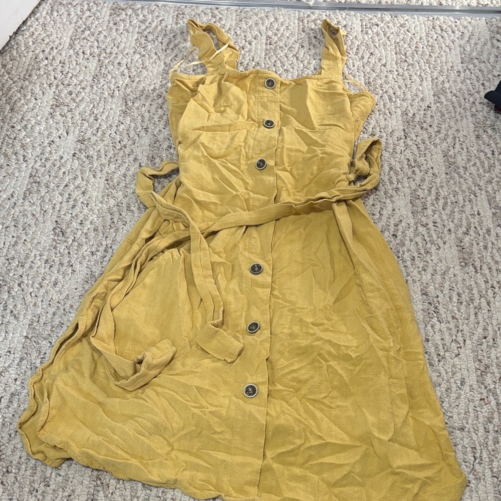 Amazon Essentials Mustard Button-Front Mini Dress